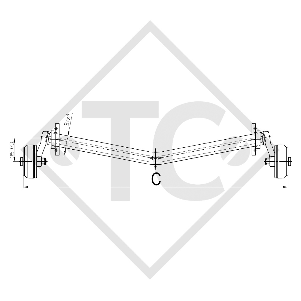 Braked axle 1700kg EURO Plus axle type DELTA SIN 14-3 with AAA (automatic adjustment of the brake pads), FENDT 170