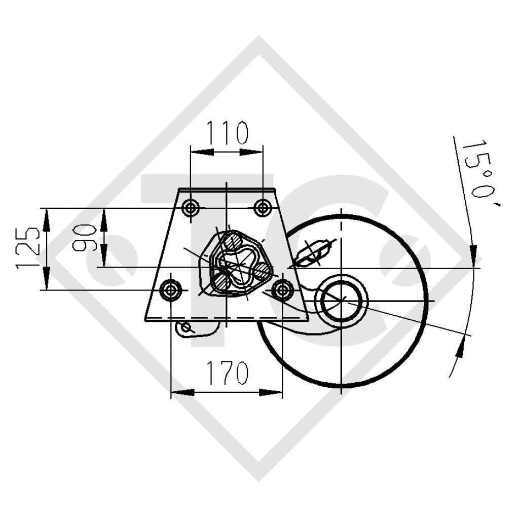 Braked axle 1700kg EURO Plus axle type DELTA SIN 14-3 with AAA (automatic adjustment of the brake pads), FENDT 170