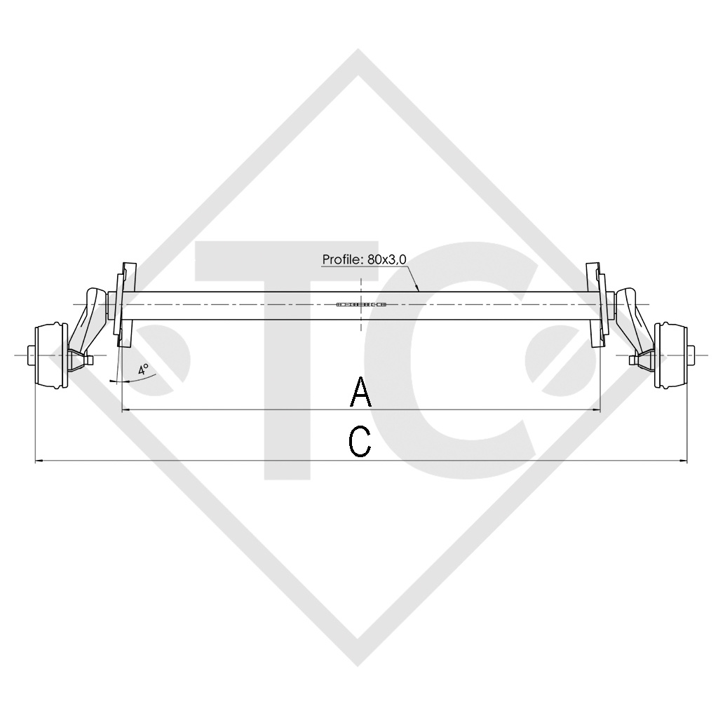 Essieu EURO1 900kg freiné type d'essieu B 850-5, KIP KE-33