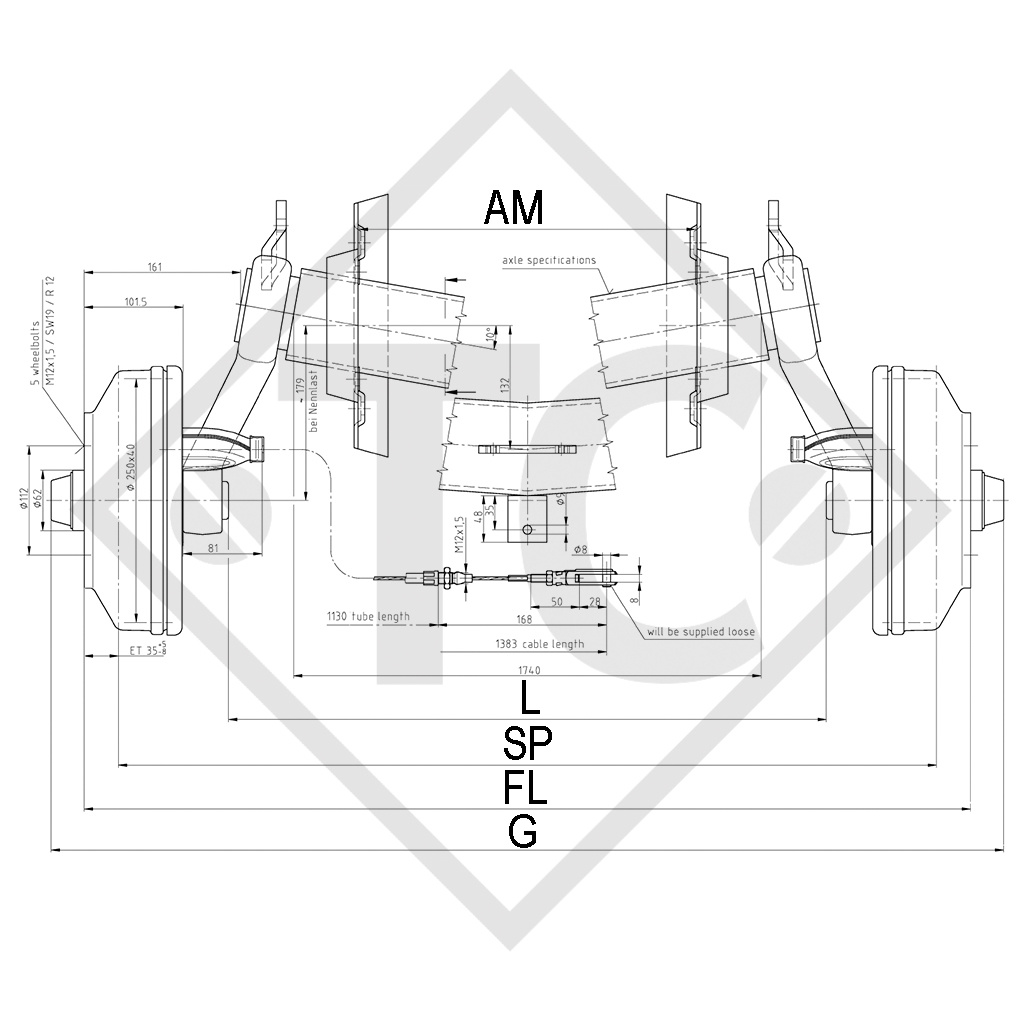 Assale frenato SWING 1700kg tipo di assale SCB 1605, 46.29.368.907, 4024036