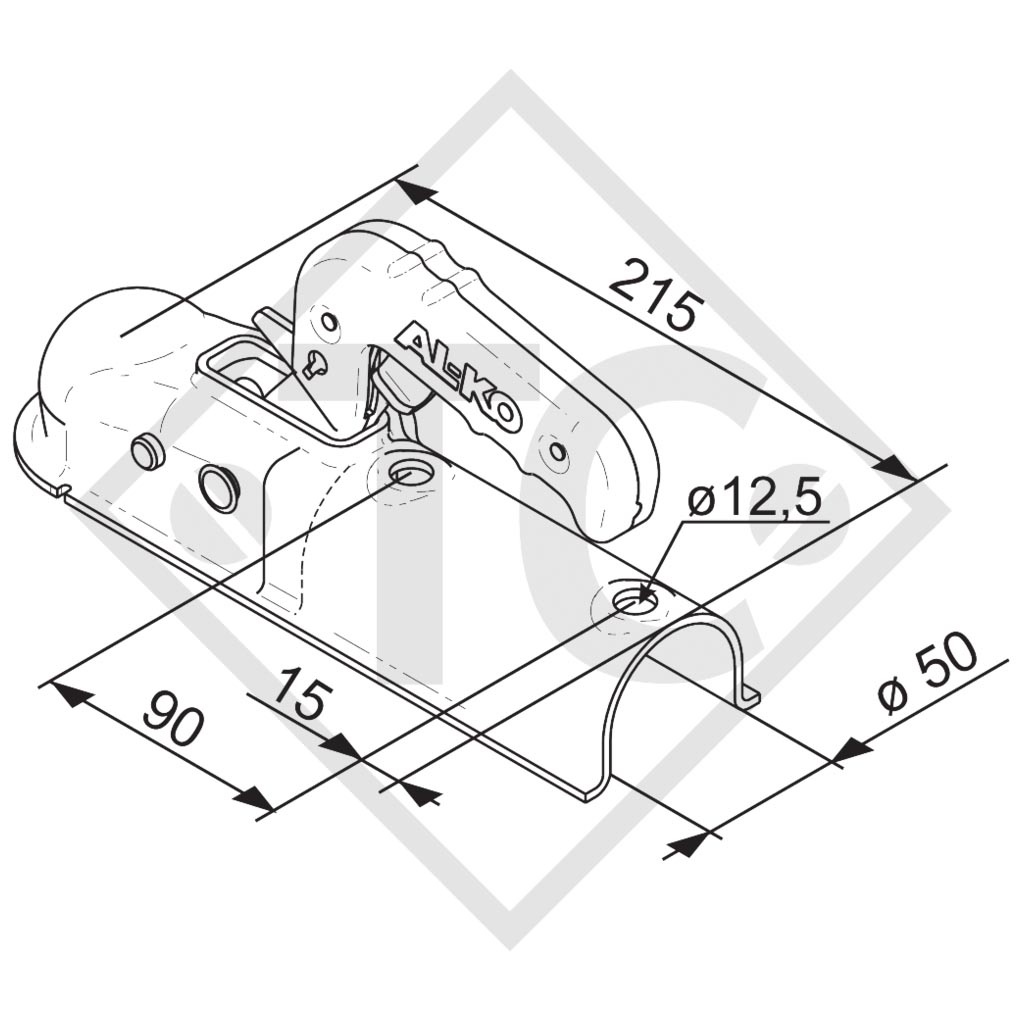 Coupling head AK 7 version F with plug holder for unbraked trailers