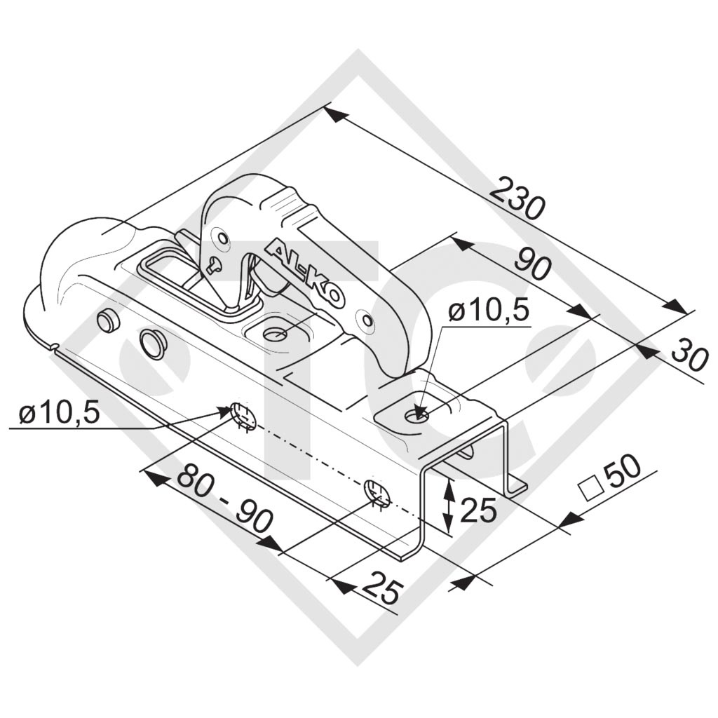 Coupling head AK 7 version D with plug holder for unbraked trailers