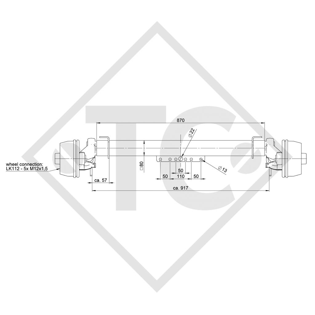 Essieu SWING 1000kg freiné type d'essieu CB 1005, 46.20.382.074