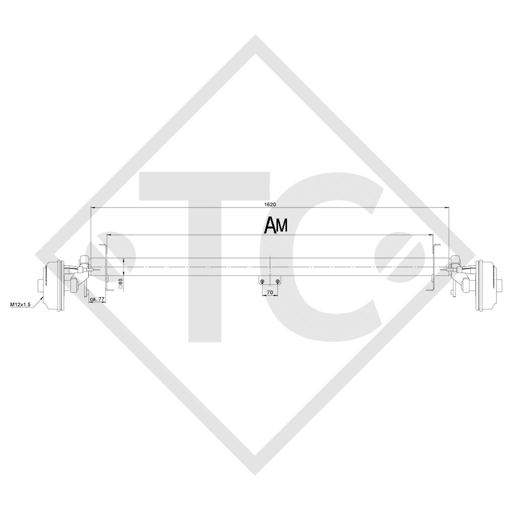 Braked axle SWING 1350kg axle type CB 1355, 46.24.379.330, 4013073