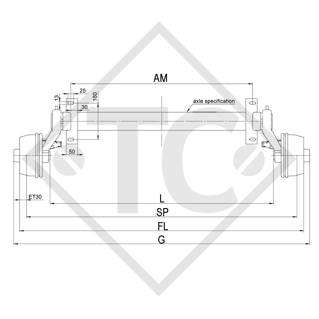 Assale frenato 1000kg SWING tipo di assale CB 1005, 46.20.382.074