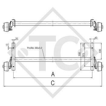 Braked axle 1000kg EURO COMPACT axle type B 850-10 THULE