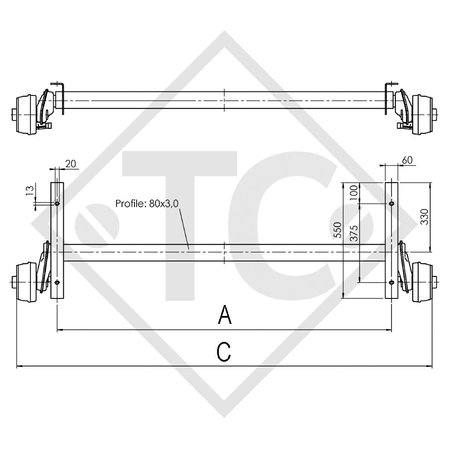 Achse gebremst 1000kg EURO COMPACT Achstyp B 850-10 THULE