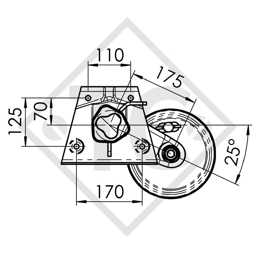 Braked axle 1300kg EURO1 axle type B 1200-5, Sterckeman