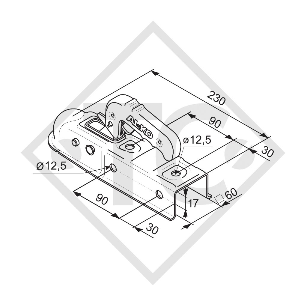 Tête d'attelage AK 7 version E pour remorques non freinées