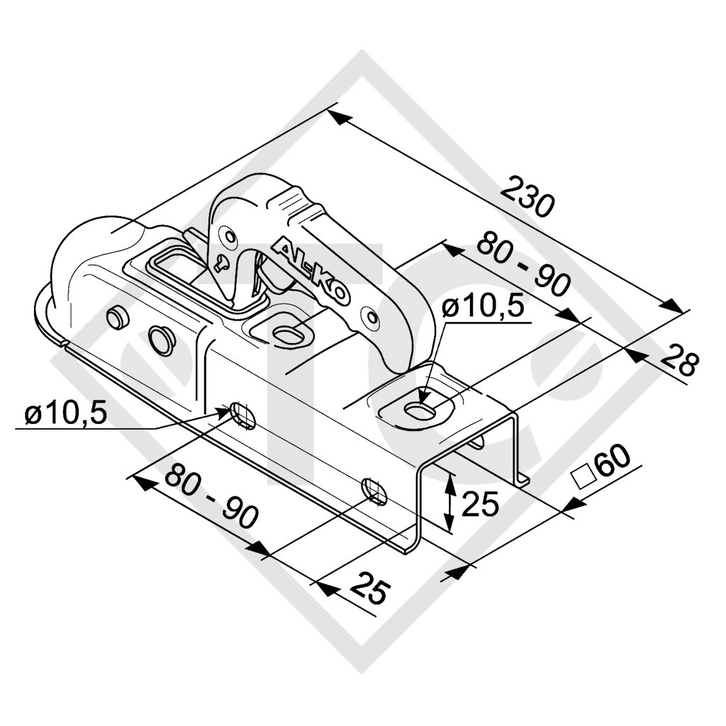 Coupling head AK 7 version E for unbraked trailers