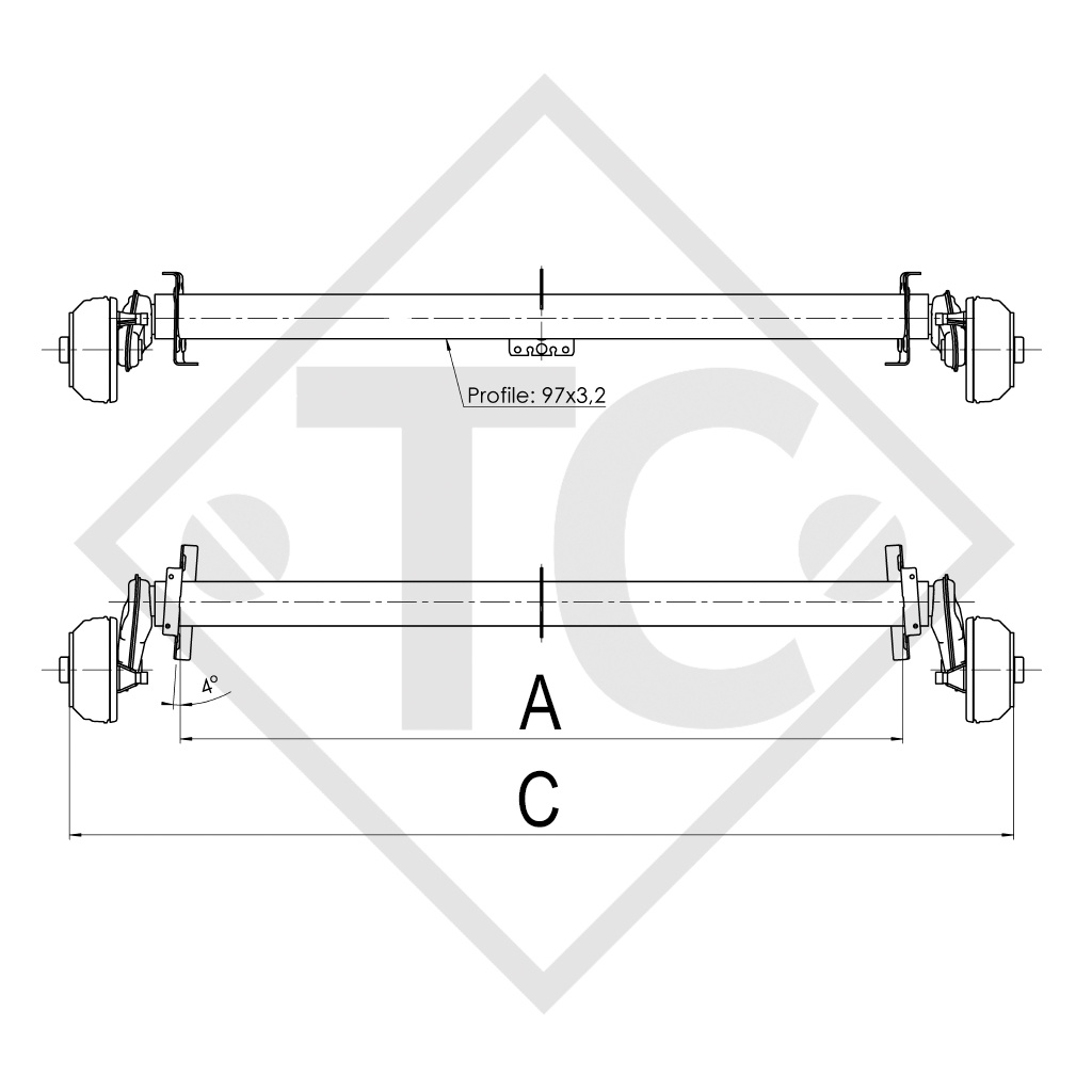 Achse gebremst 1300kg EURO1 Achstyp B 1200-5 Bürstner