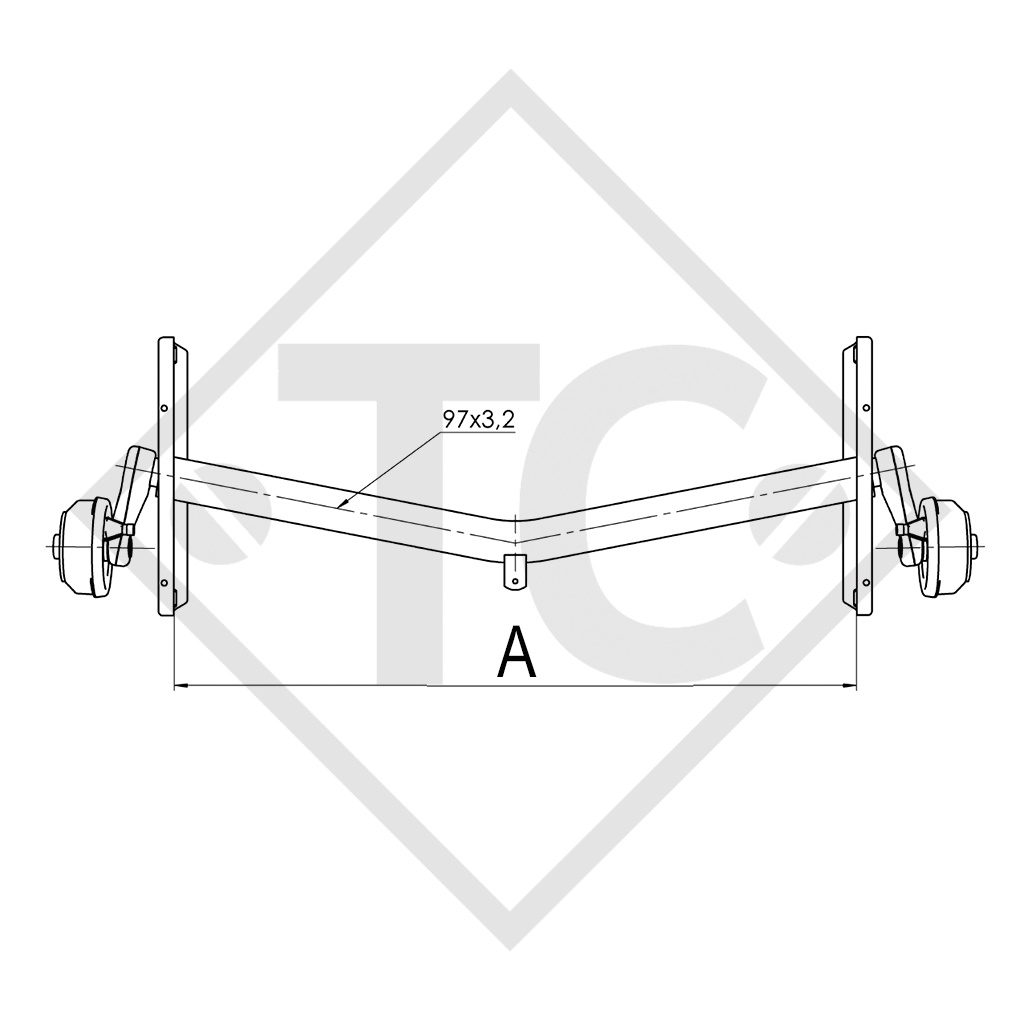 Braked axle 1300kg EURO1 axle type DELTA SIN 12 FENDT 450J Saphir with AAA (automatic adjustment of the brake pads)