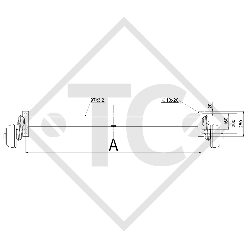 Achse gebremst 1300kg Achstyp B 1600-06