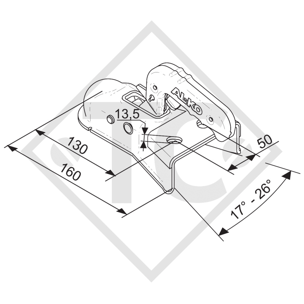 Tête d'attelage AK 7 version A avec support de prise pour remorques non freinées