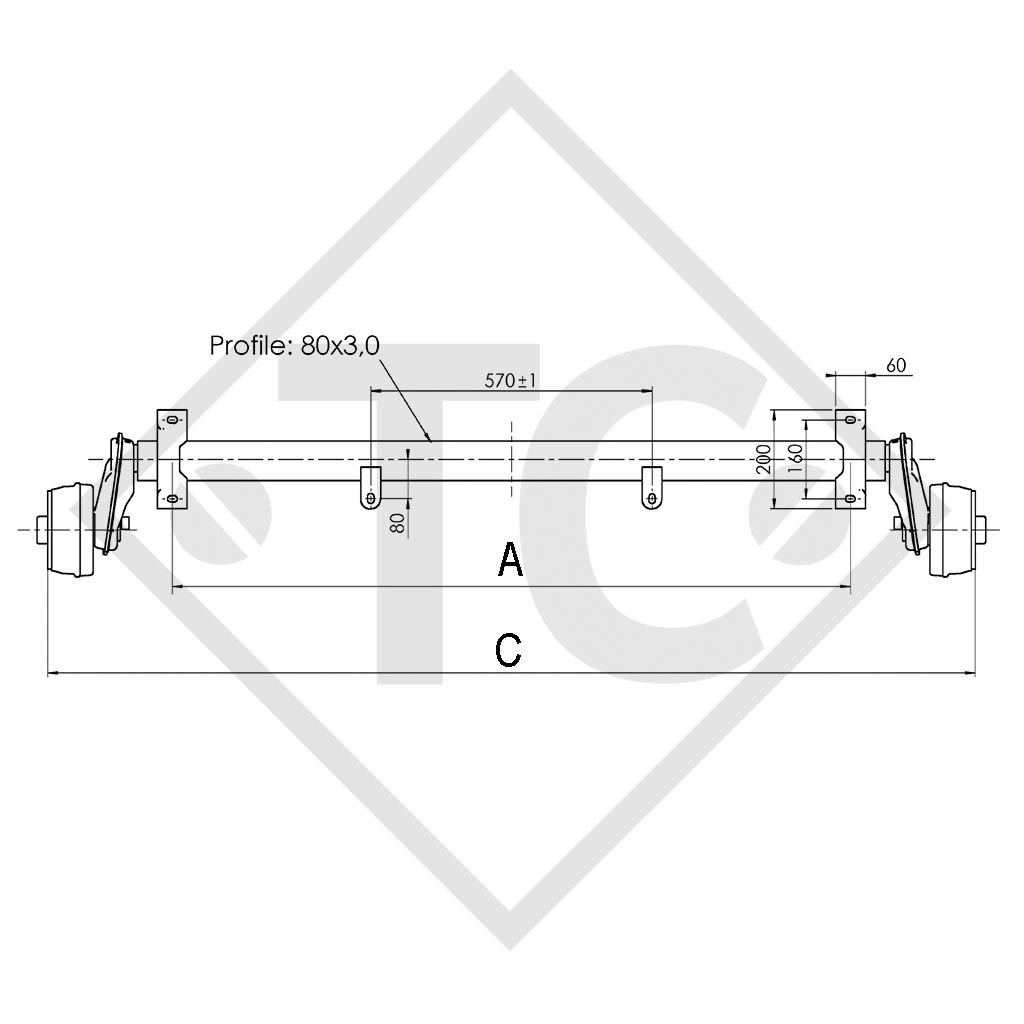 Eje con freno 1000kg EURO COMPACT tipo de eje B 850-10 - Thule