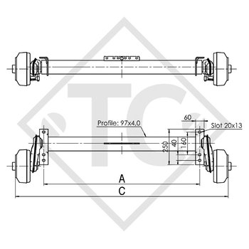 Assale frenato 1500kg EURO COPMACT tipo di assale B 1600-3 - Humbaur