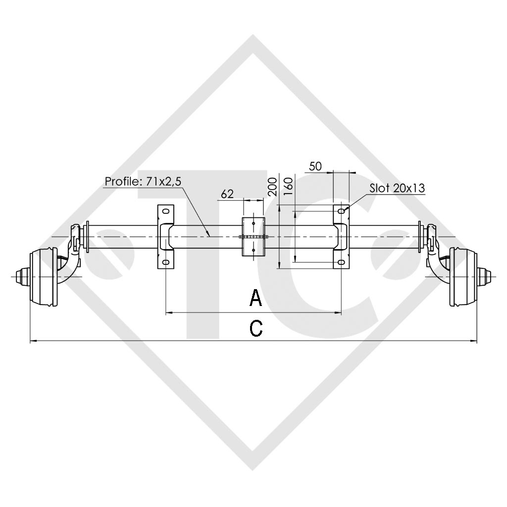 Assale frenato 750kg BASIC tipo di assale B 700-5