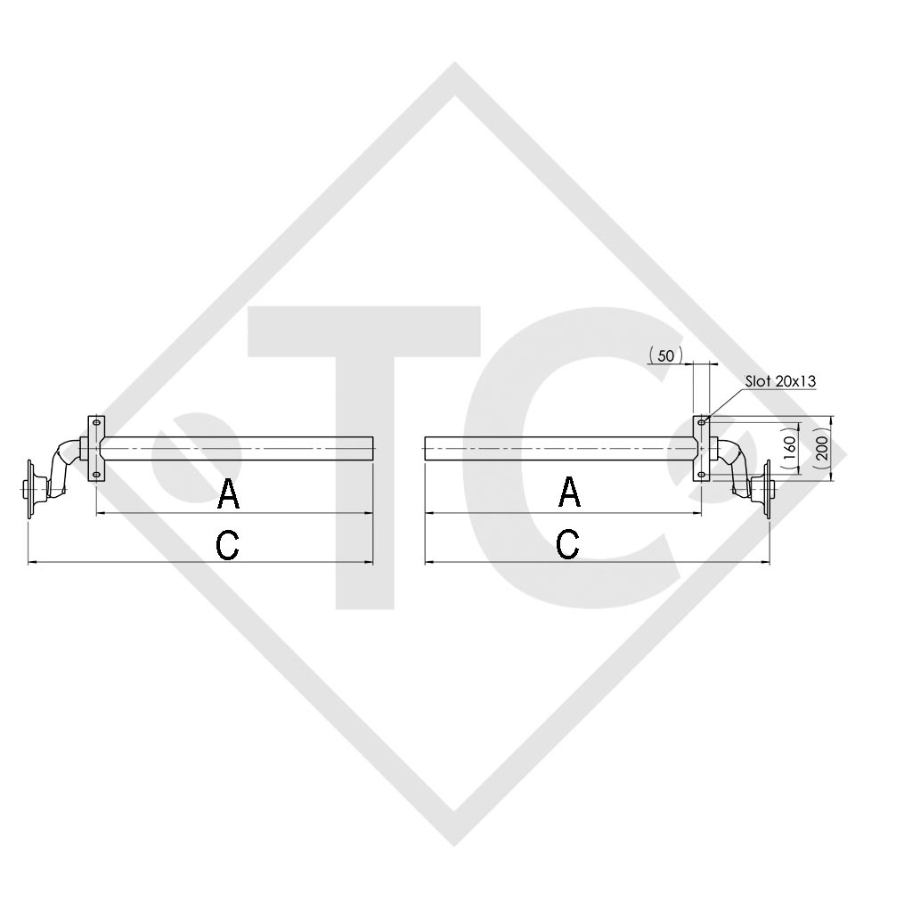 Unbraked half axles 750kg axle type 700-5 (pair)