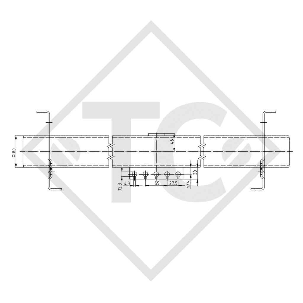 Braked axle SWING V-TEC 1500kg axle type SCB 1505, 46.24.316.935, 4013632