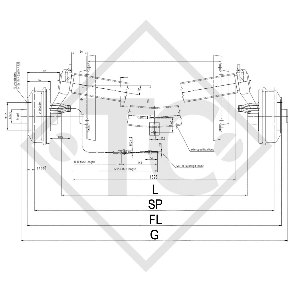 Assale frenato SWING V-TEC 1500kg tipo di assale SCB 1505, 46.24.316.935, 4013632