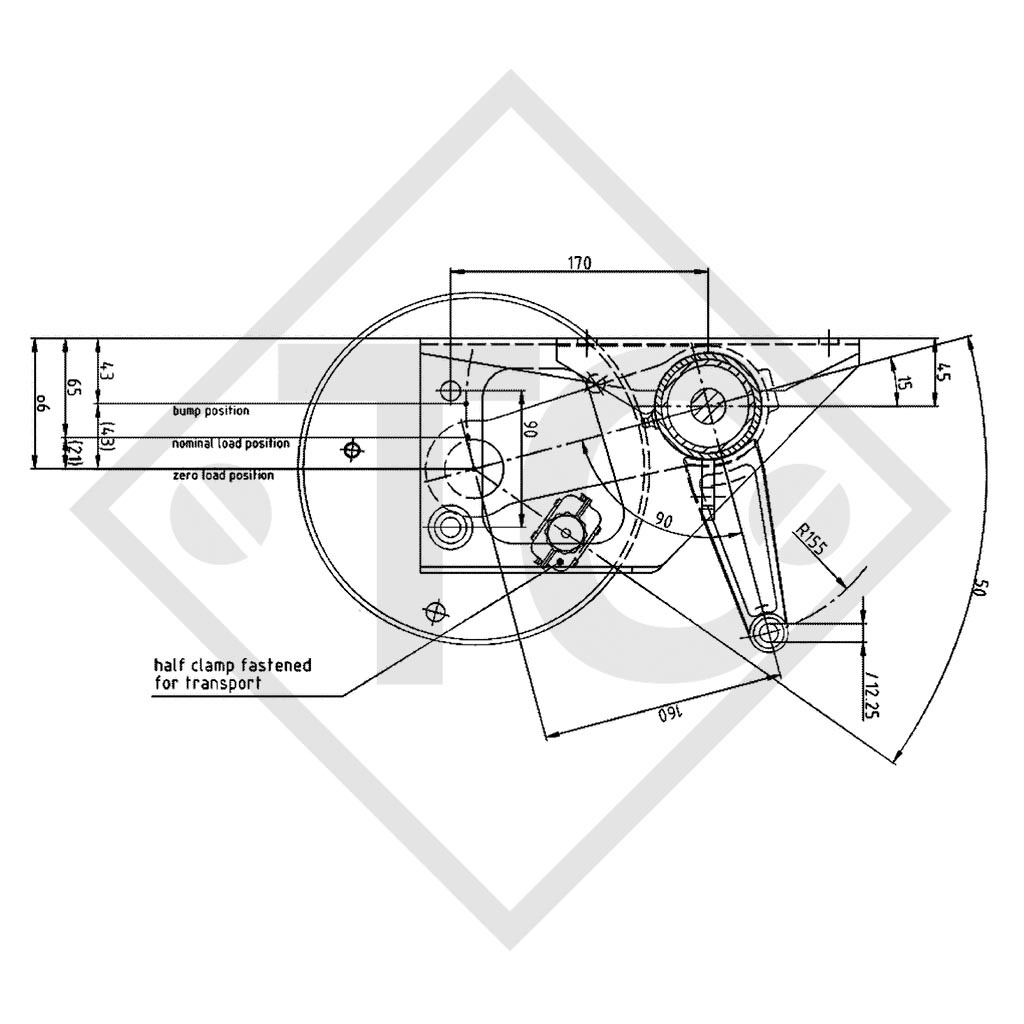 Braked axle 1350kg RONDO axle type DB 1355 ECO-1, 45.25.362.042 Hobby Elegance 470 UB