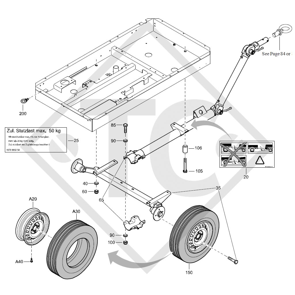 Unbraked axle 750kg axle type CB 754, 46.14.000.071, ATLAS COPCO