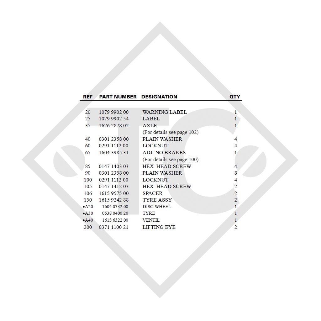 Assale sfrenato 750kg tipo di assale CB 754, 46.14.000.071, ATLAS COPCO
