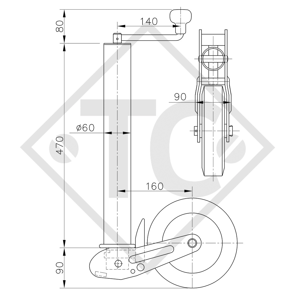 Diámetro de la rueda jockey 60 mm - carga pesada - Winterhoff  1860674(W6415) WINTERHOFF:VK60-BLH-255SB - CR10579 