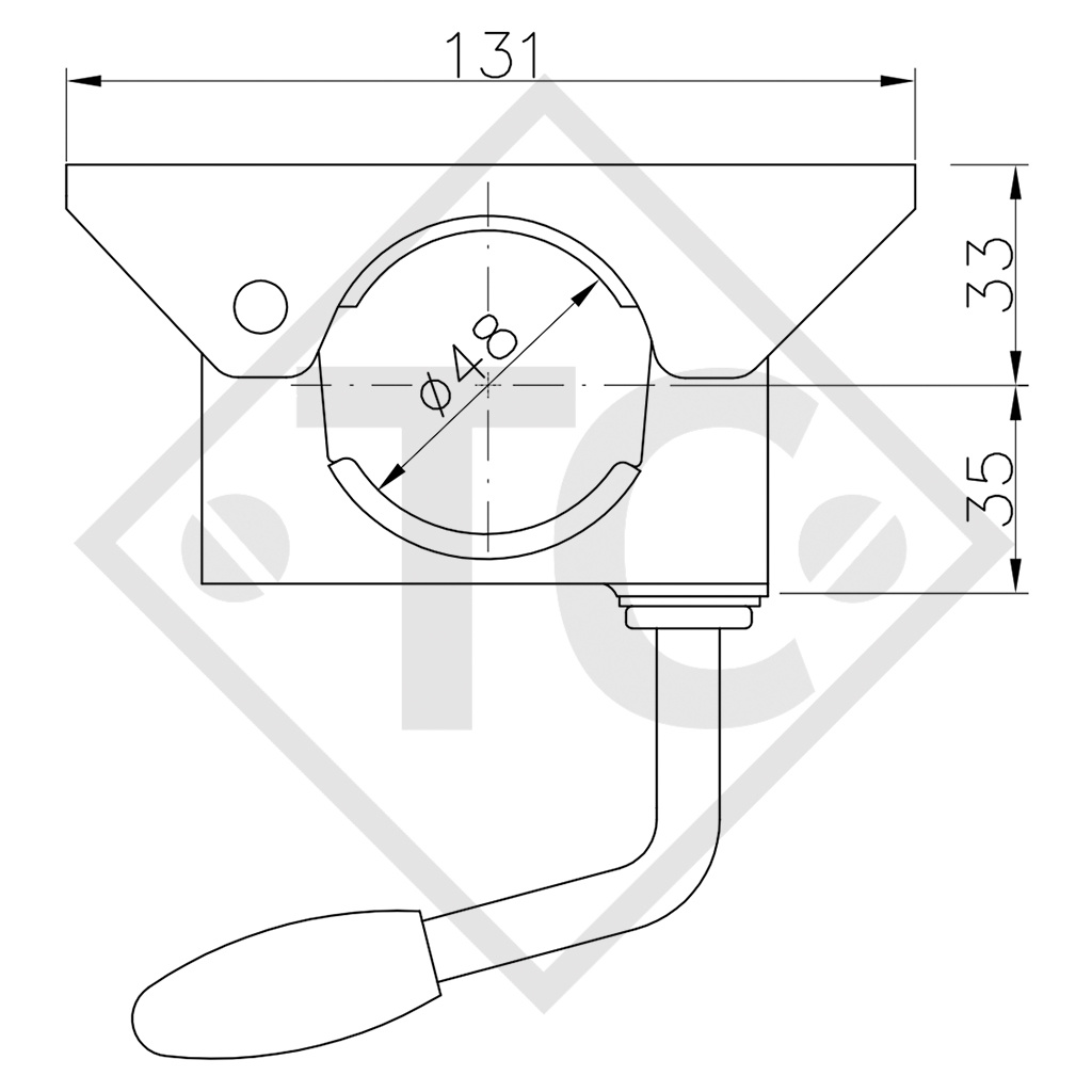 Clamp ø48mm round KLE 48, rigid T-bar, suitable for all trailer types