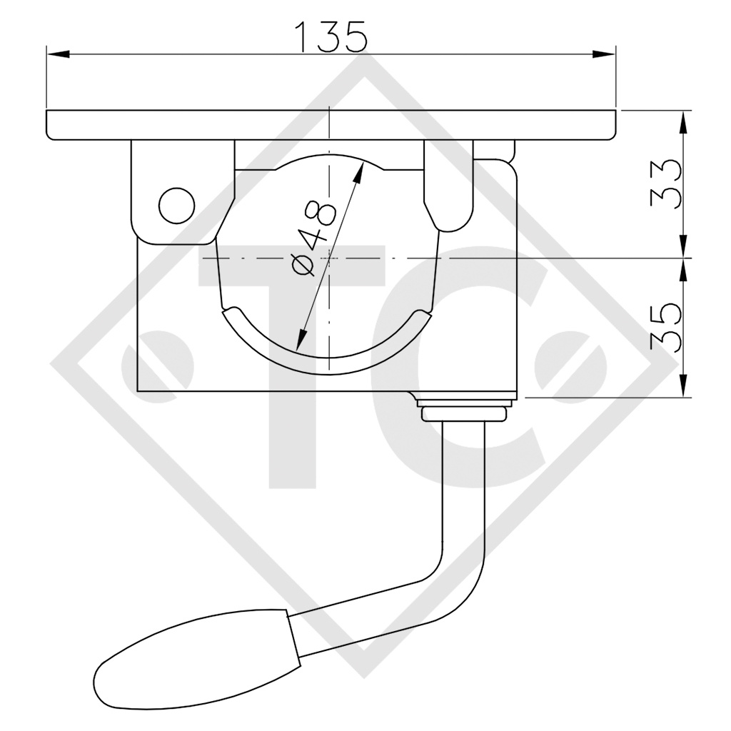 Collier de serrage ø48mm rond KLE 48-G, manette fixe, pour tous types courants de remorques