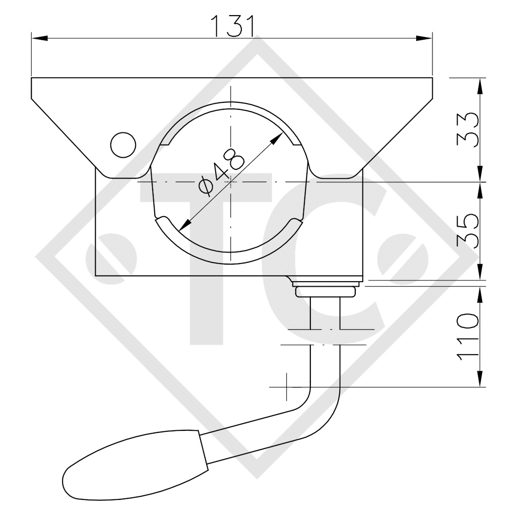 Collier de serrage ø48mm rond KLE 48-LK, manette fixe, pour tous types courants de remorques