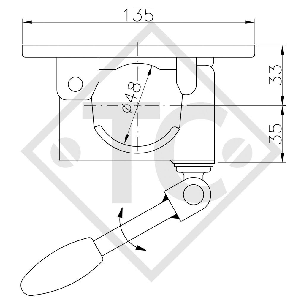 Collier de serrage ø48mm rond KLE 48-GKK, manette escamotable, pour tous types courants de remorques