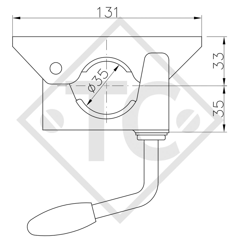 Clamp ø35mm round KLE 35, rigid T-bar, suitable for all trailer types