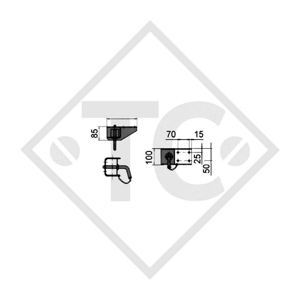 Clamp 50mm, rigid T-bar, mounted