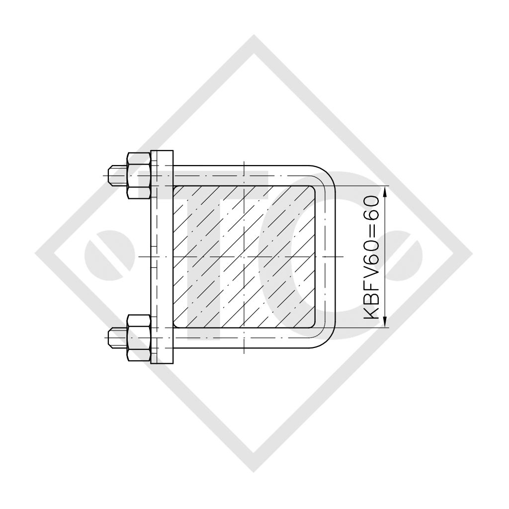 Fixation de collier de serrage □60mm rond carré, KBFV 60, pour tous types courants de remorques