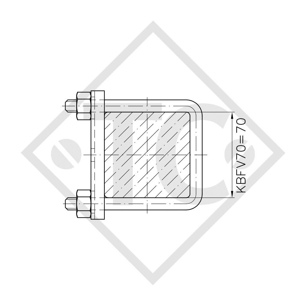 Fixation de collier de serrage □70mm rond carré, KBFV 70, pour tous types courants de remorques