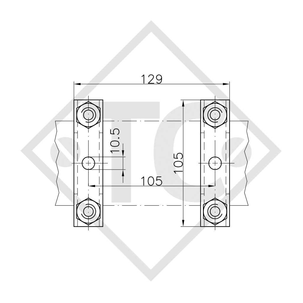 Fixation de collier de serrage □60mm rond carré, KBFV 60, pour tous types courants de remorques