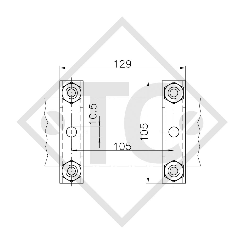 Binder support □70mm round square, KBFV 70, suitable for all trailer types