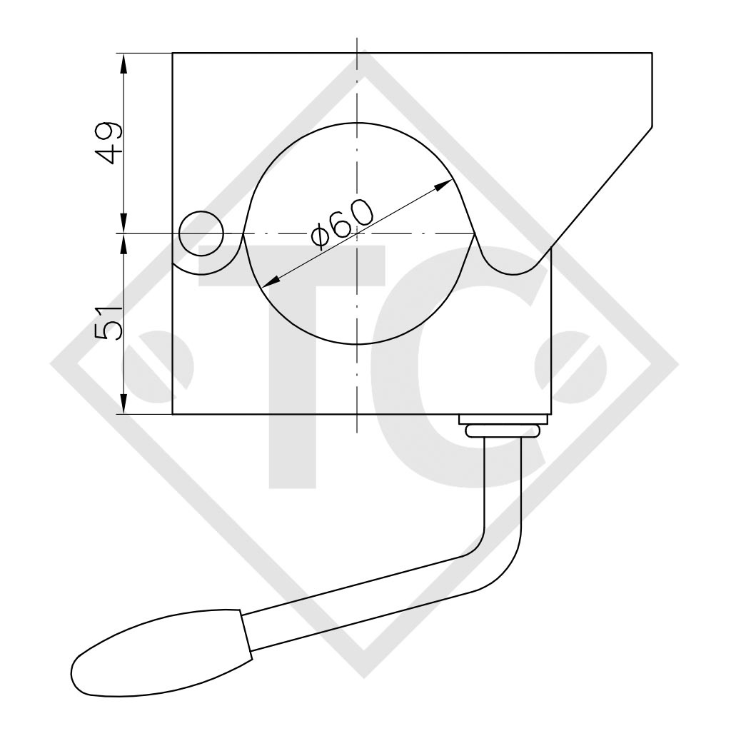 Supporto ruotino ø60mm tondo KLE 60, dispositivo fisso, idonei a tutti i tipi di rimorchio