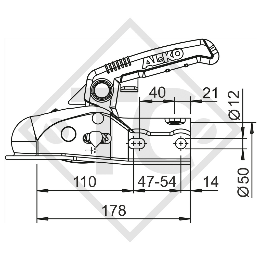 Safety Kit Tête d'attelage AK 161 avec Soft Dock, entretoises ø35/45mm et serrure pour remorques freinées