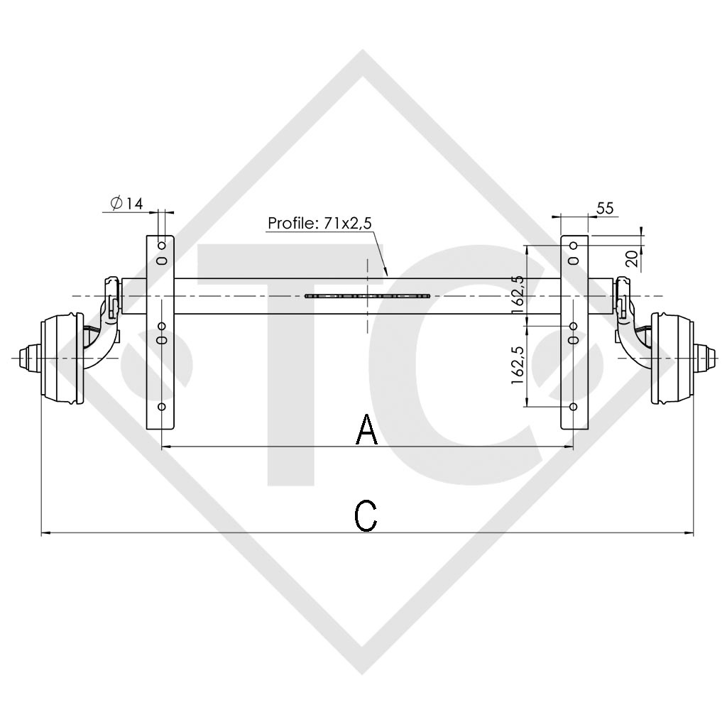 Essieu BASIC 750kg freiné type d'essieu B 700-5