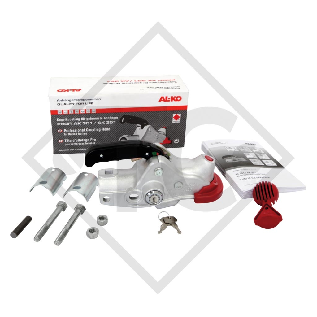 Safety Kit PROFI für AK 301 con Soft-Dock, distanziale ø45mm, materiale di fissaggio e lucchetto a pressione per rimorchio frenato
