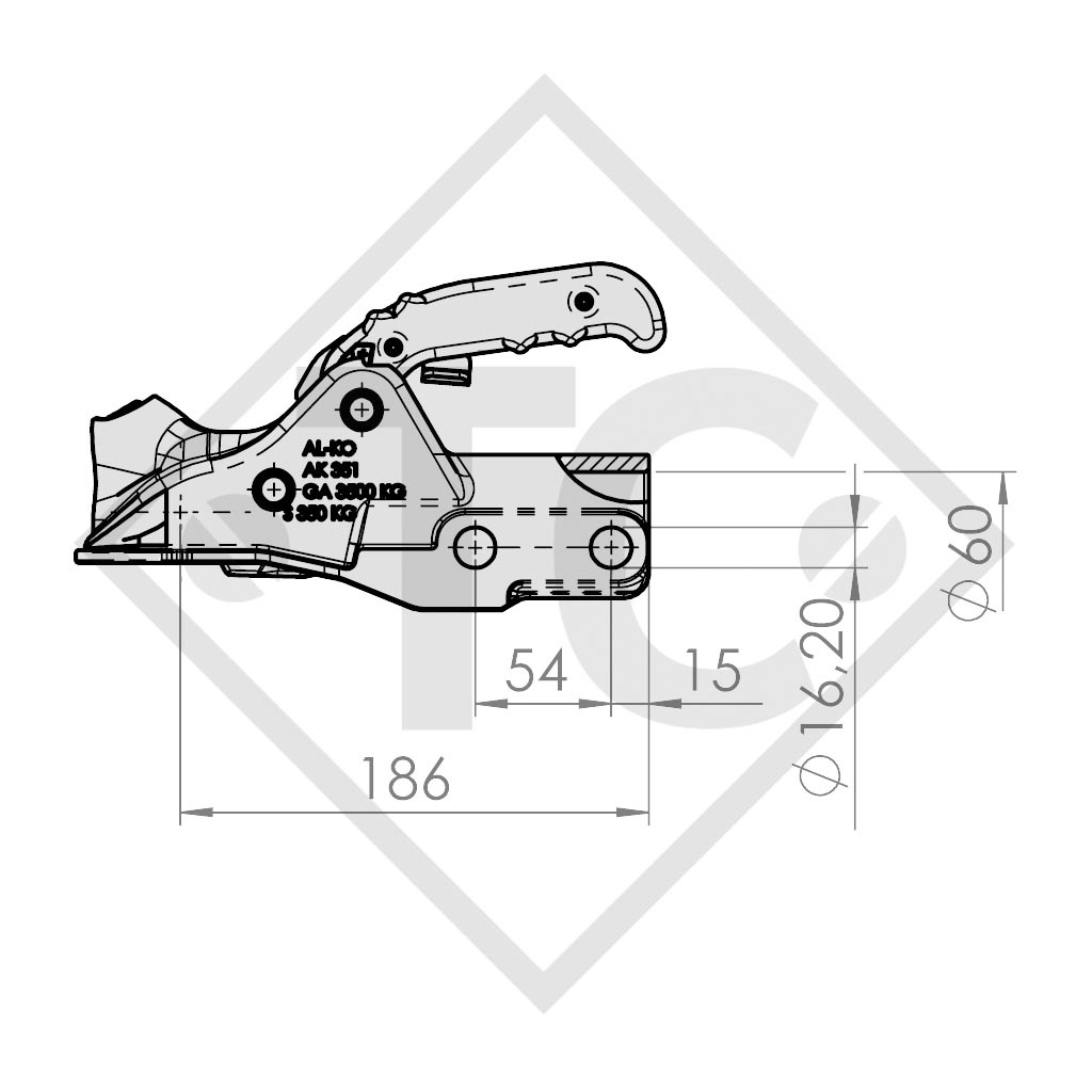 Giunto a sfera PROFI AK 351 per rimorchio frenato