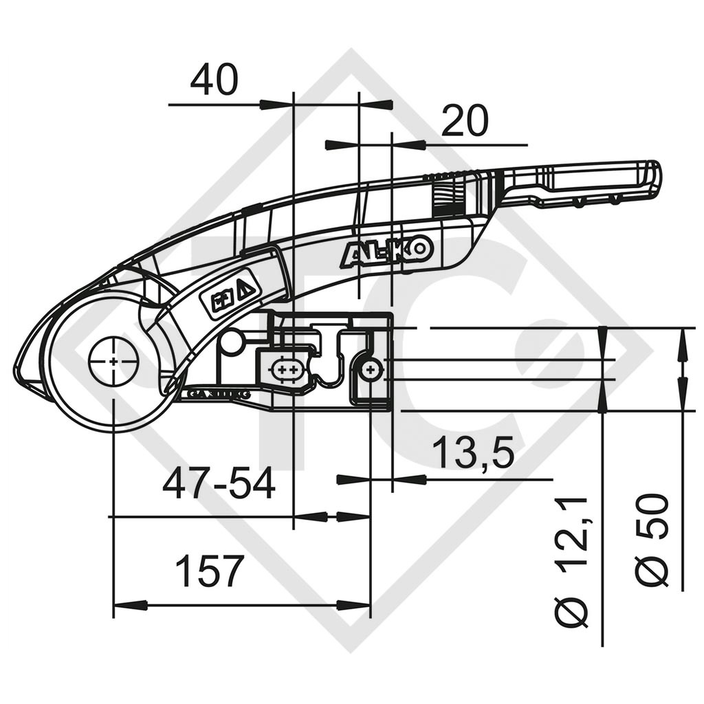 Stabiliser AKS 3004 with spacers ø35/40/45mm and fixing bolts for braked trailers