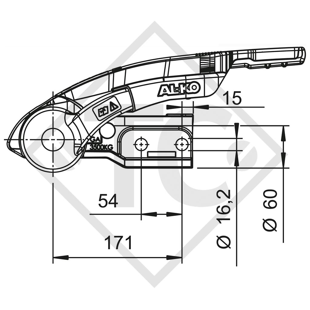 Stabilisateur AKS 3504 avec à serrure intégrée, Safety-Ball et visserie pour remorques freinées