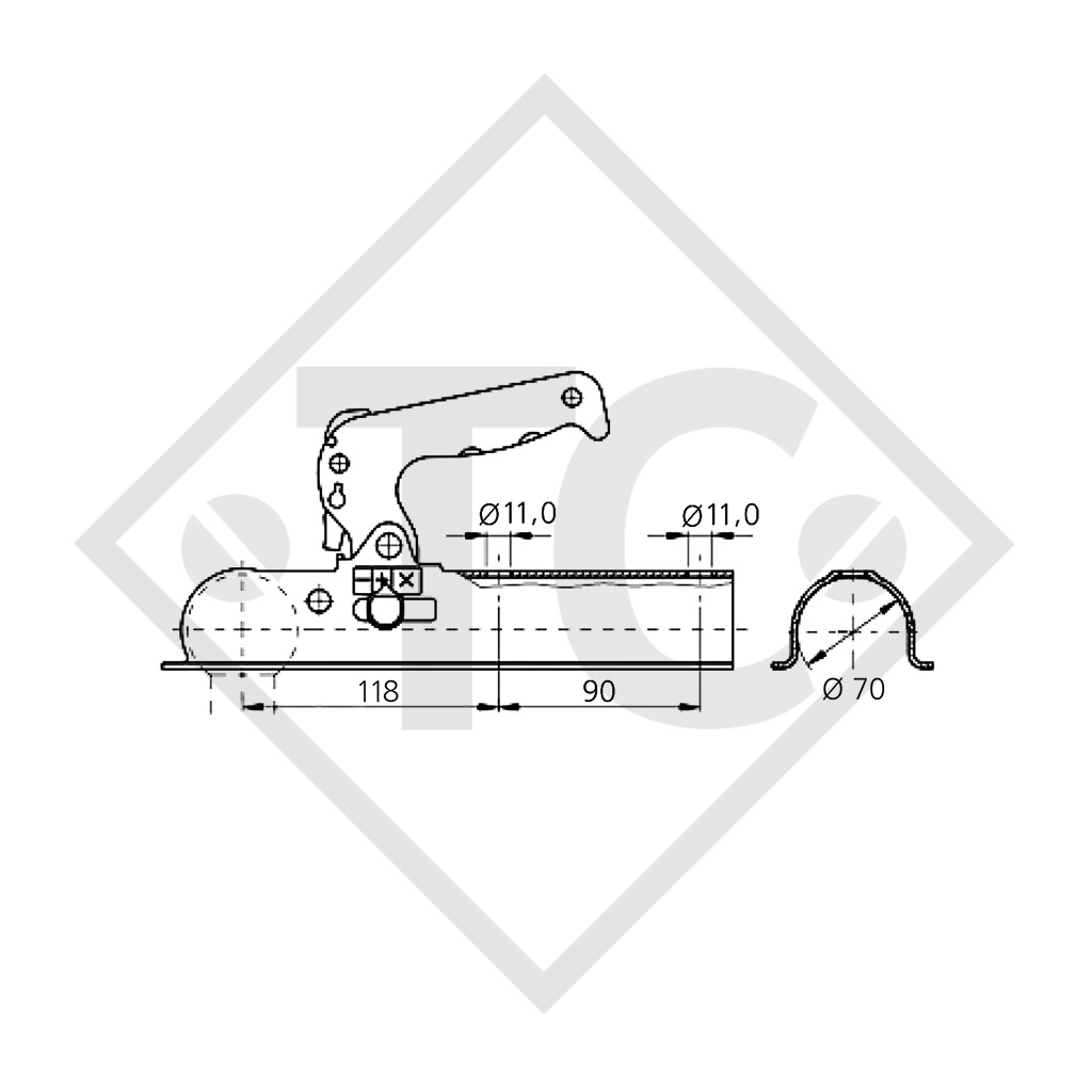 Coupling head EM 80 R-GK for unbraked trailers