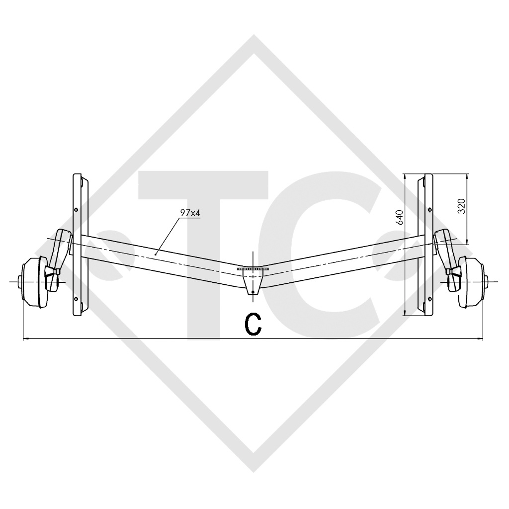 Braked axle 1500kg EURO Plus axle type DELTA SIN 14-1