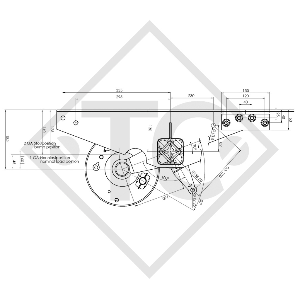 Braked tandem axle unit 2700kg SWING axle type CB 2/1355, 4000624