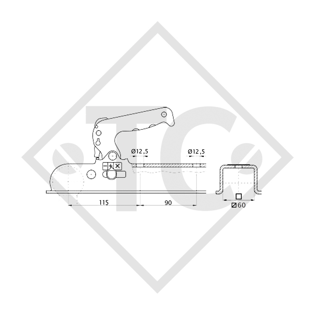 Coupling head EM 150 V-F for unbraked trailers