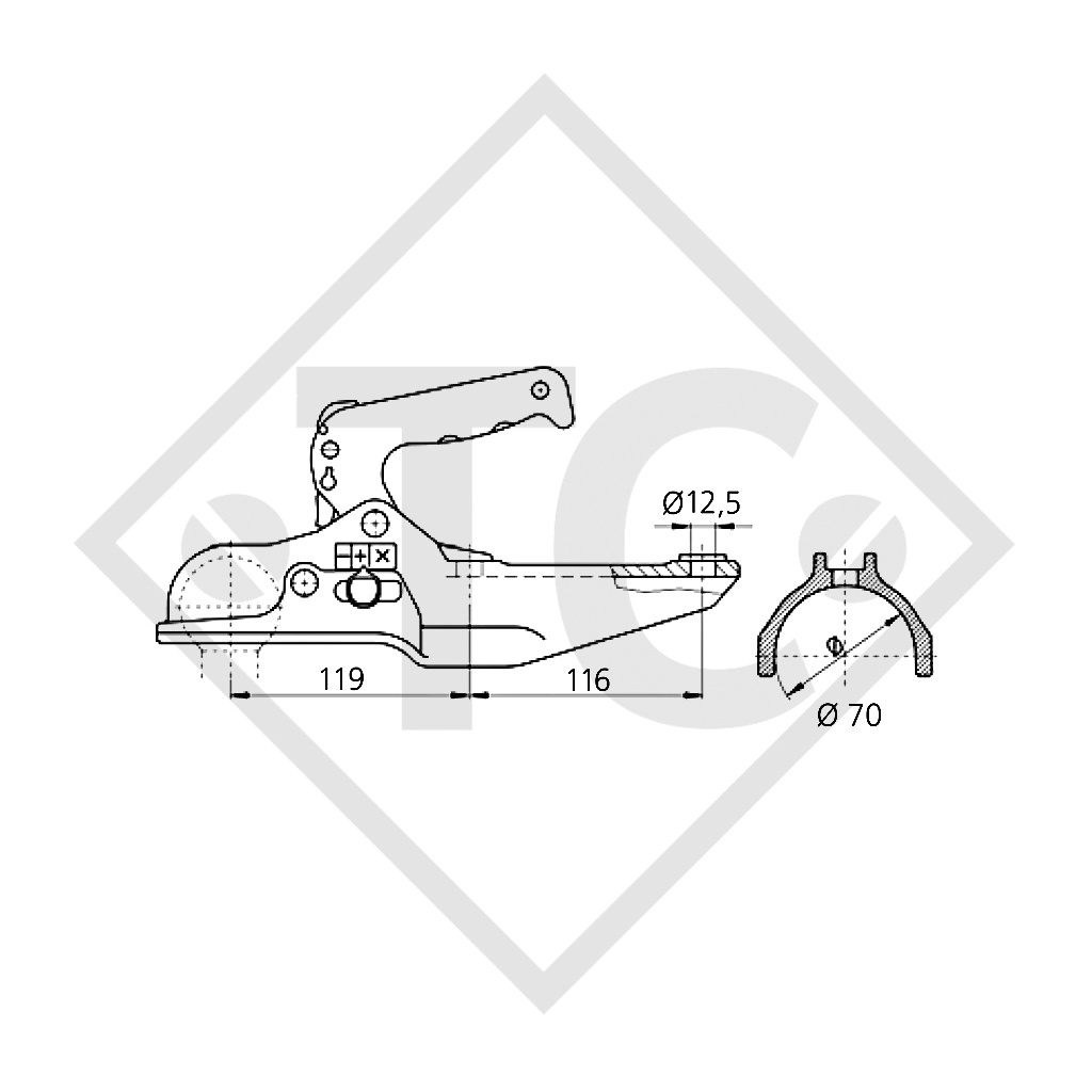 Coupling head EM 300 R-G for braked trailers